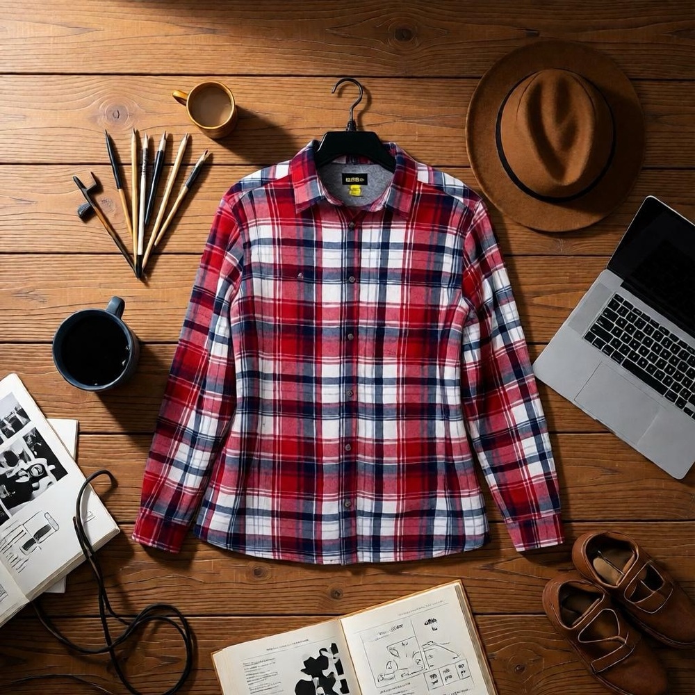 Cabela's Red and Blue Plaid Double-Lined Flannel Button Down Shirt (L)